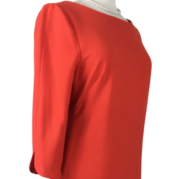 Vince Camuto Gorgeous Tomato Orange 3/4 Sleeve Boatneck Shift Midi Dress size 10 - Picture 5 of 14